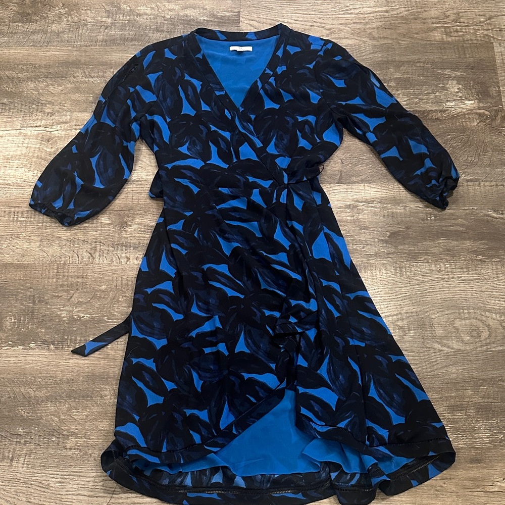 Halston Heritage Blue and Black High‎ Low Wrap Dress